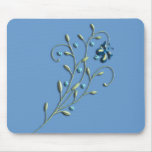 Pretty Blue Daisy & Butterfly Doodle Mouse Pad