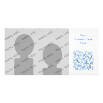 Pretty blue flower pattern on white. Custom Personalized Photo Card