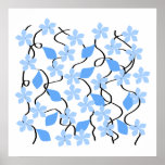 Pretty blue flower pattern on white. posters