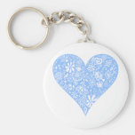 Pretty Blue Lace Heart with delicate white detail Keychains