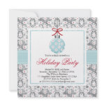 Pretty Blue Ornament Holiday Party Invitations