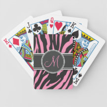 Pretty Bubblegum Pink and White Zebra stripes Bicycle Playing Cards