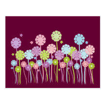 Pretty cartoon flowers & butterflies postcard