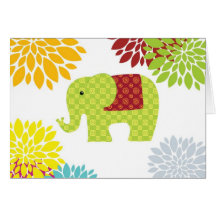 Pretty Colourful Hippie Elephant Flower Power Greeting Cards