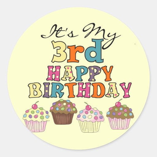 Pretty Cupcakes 3rd Birthday Tshirts and Gifts Round Sticker