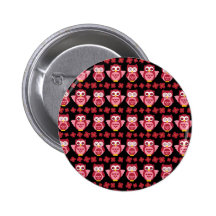 Pretty Cute Pink Owls and Flowers Pattern Black