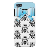 Pretty Damask with Blue Bow iphone cases