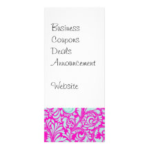 Pretty Elegant Pink Aqua Damask Floral Print Full Colour Rack Card
