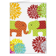 Pretty Elephants in Love Holding Trunks Flowers Card