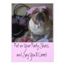 Pretty English Bulldog Party Invitations