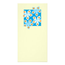 Pretty floral design, blue and cream. customized photo card