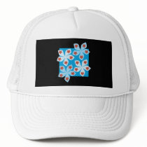 Pretty floral design, blue, red and black. trucker hat
