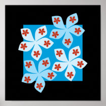 Pretty floral design, blue, red and black. posters