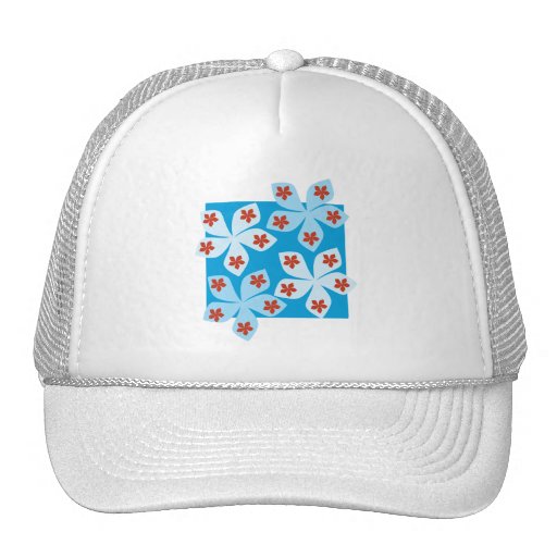 Pretty floral design, blue, red and white. trucker hats