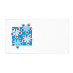 Pretty floral design, blue, red and white. labels