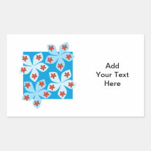 Pretty floral design, blue, red and white. rectangular stickers