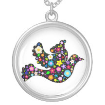 Pretty Flower Pattern Black Dove Necklace