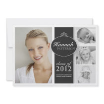 Pretty Girl 4 Photo Black & White Graduation Personalized Invite
