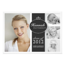 Pretty Girl 4 Photo Black & White Graduation Personalized Invite