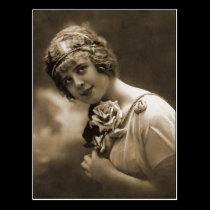 pretty girl with a rose postcards