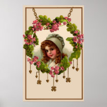 Pretty Girl With Hearts And Clovers Poster