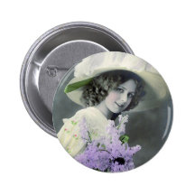 "Pretty Girl with Lilac" Vintage Pinback Button