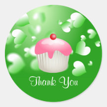 Pretty Green Hearts Party Cupcake Thank You Seal Round Sticker