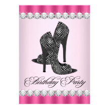 Pretty High Heel Shoes Pink Zebra Birthday Party Announcements