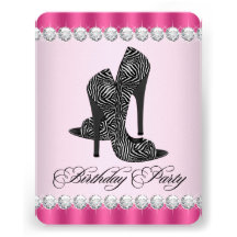 Pretty High Heel Shoes Pink Zebra Birthday Party Custom Invitations