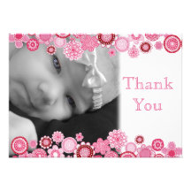 Pretty in Pink Baby Girl Photo Thank You Card Custom Invites
