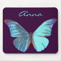 Pretty Iridescent Blue Butterfly Mouse Pads