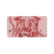 pretty nativity red personalized address label
