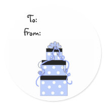 Pretty Package with Blue and White Polka Dots Round Stickers