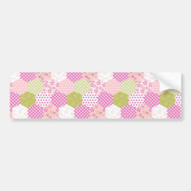 Pretty Pastel Pink Green Patchwork Quilt Design Bumper Sticker