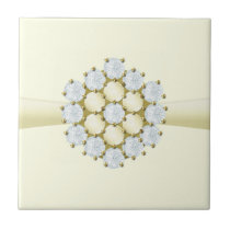Pretty Pearl and Diamond Broach Ivory Cream Tile tiles