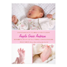 Pretty Pink Branch -baby announcement card
