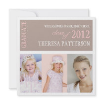 Pretty Pink Brown Photo Collage Graduation Party Custom Invitation