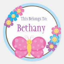 Pretty Pink Butterfly Back to School Stickers