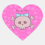 Pretty Pink Cartoon Skull & Hearts Personalized Stickers