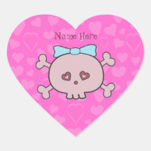 Pretty Pink Cartoon Skull & Hearts Personalized Stickers