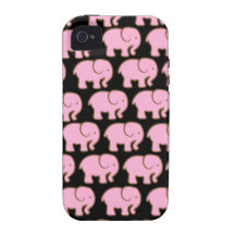 Pretty Pink Cute Elephants on Black Vibe iPhone 4 Case