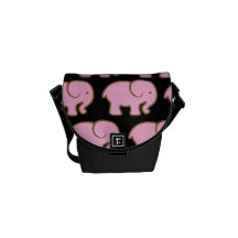 Pretty Pink Cute Elephants on Black Messenger Bags