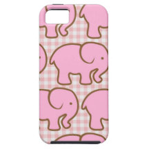 Pretty Pink Elephants on Pink Plaid Pattern iPhone 5 Cases