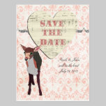 Pretty Pink Fawn Elegant Pink Damask Save the Date postcards