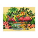 PRETTY PINK FLAMINGOS IN TROPICAL FOREST POSTCARD