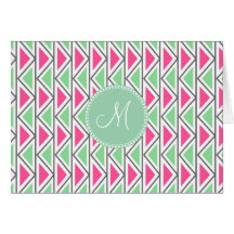 Pretty Pink Green Gray Triangle Tribal Pattern Greeting Card