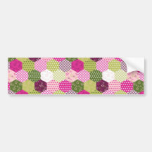 Pretty Pink Green Mulberry Patchwork Quilt Design Bumper Stickers