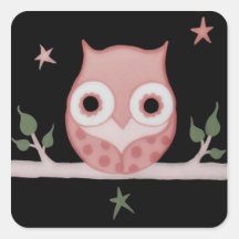 Pretty Pink Owl Square Stickers