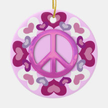 Pretty Pink Peace Sign and Hearts Ornament