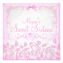 Pretty Pink Rose Sweet16 Birthday Invite